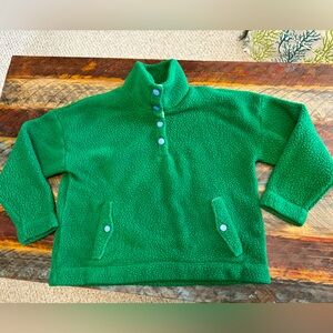 J.Crew Green Pullover Faux Fur Sweater Sweatshirt Quarter Blue Snap Up Size XL